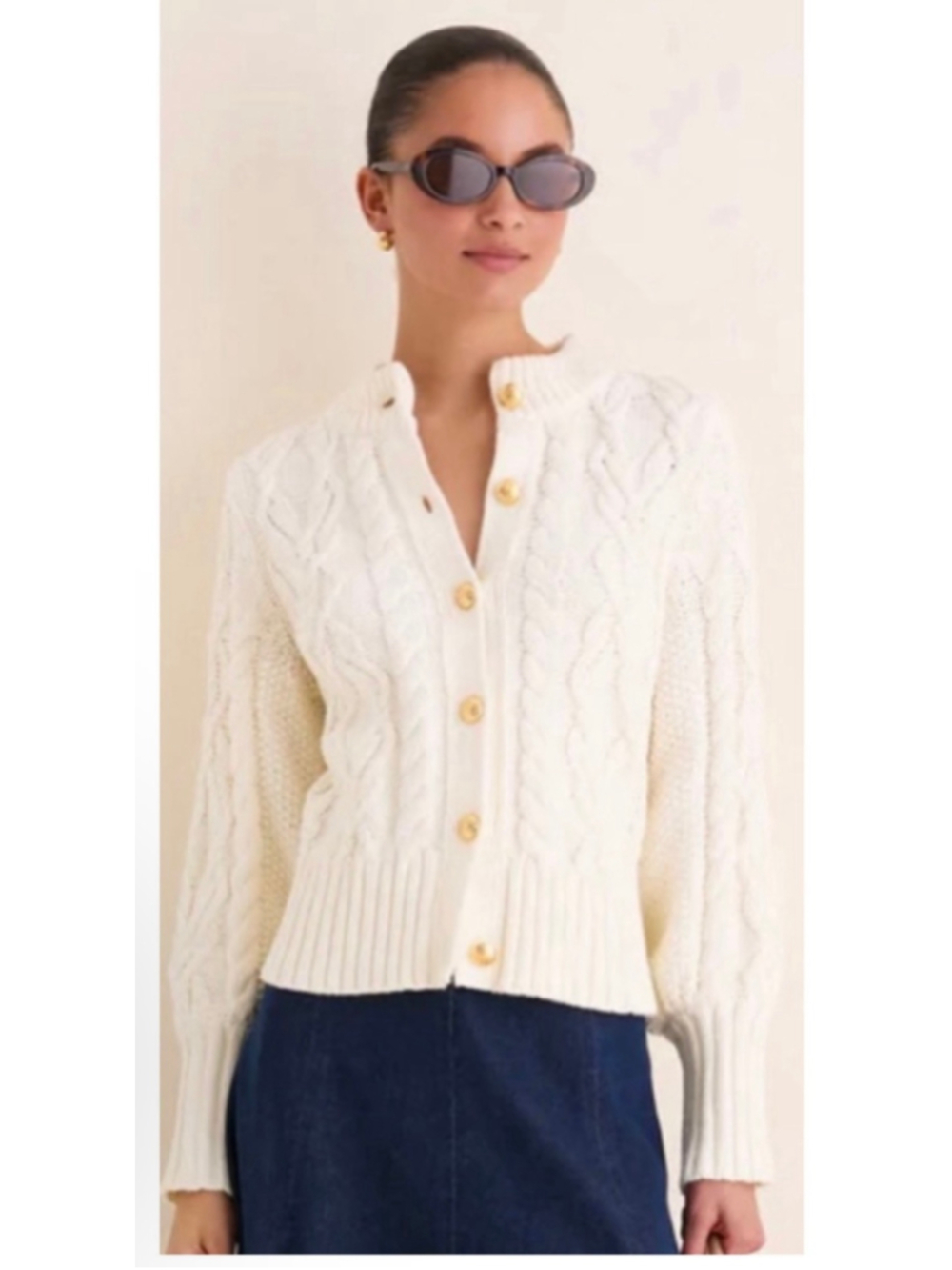 Tuckernuck Ivory Colette Cardigan Sweater Gold Buttons XL New!